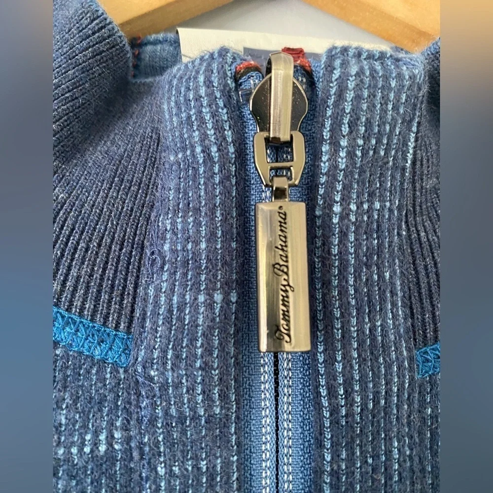 NWT Tommy Bahama Reversible Flipside Classic Half Zip, M, Dockside Blue Heather